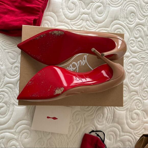 Authentic Christian Louboutin Nude 100mm Iriza Patent Leather Heels size 12 - Picture 7 of 8